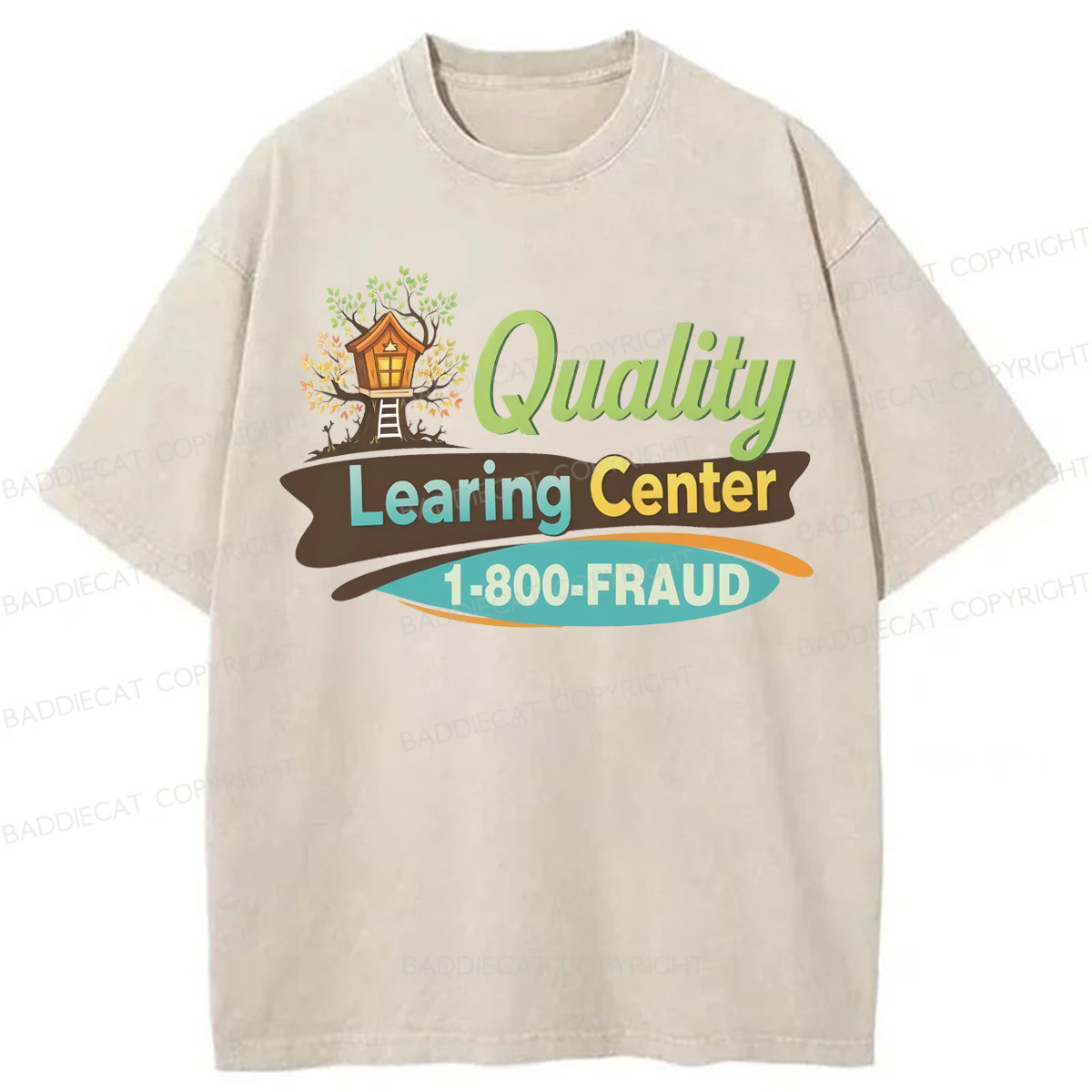 Baddiecat Funny Quality Learing Center Washed T-shirt