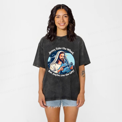 Baddiecat Funny Jesus Retro Washed T-shirt