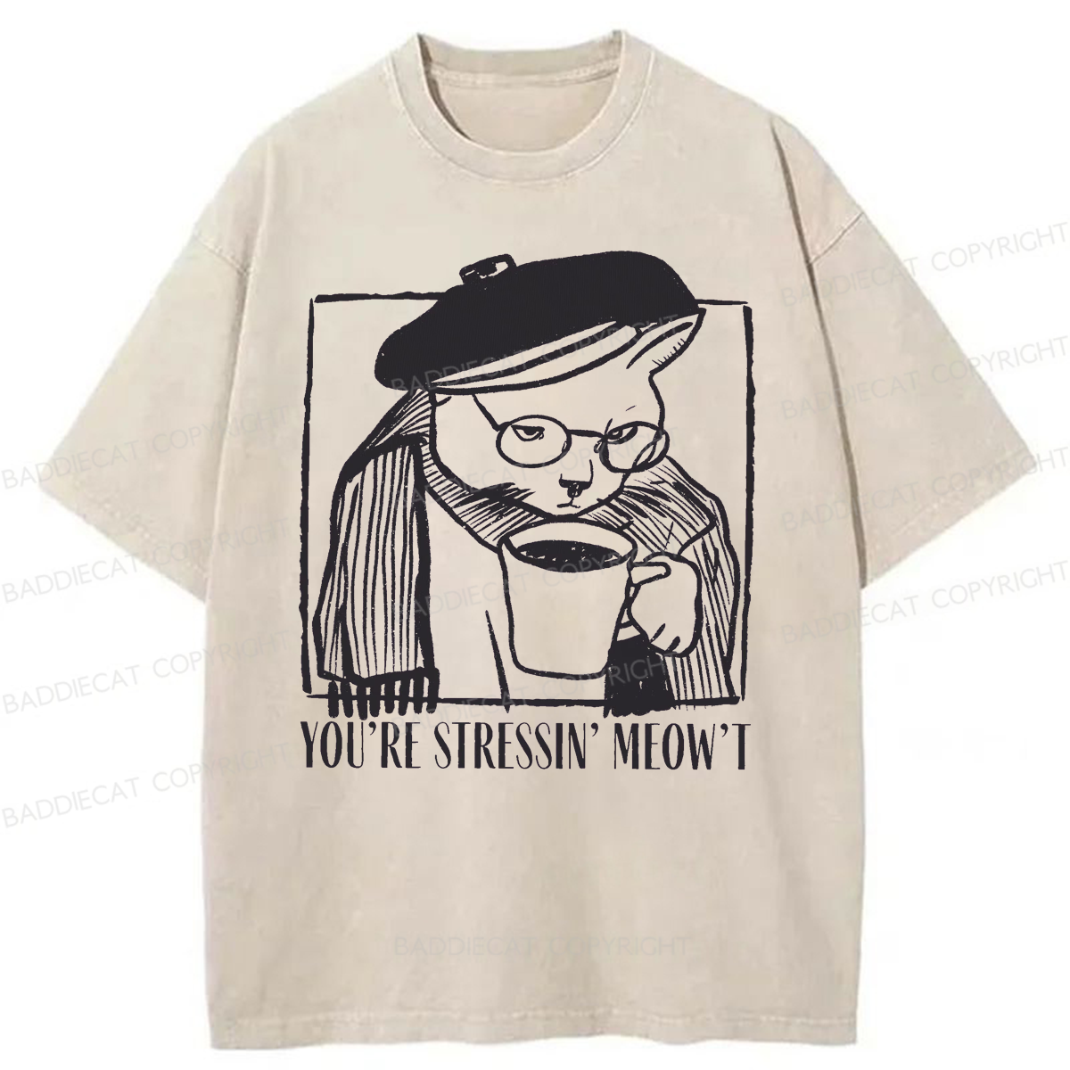 Baddiecat Coffee Cats Washed T-shirt