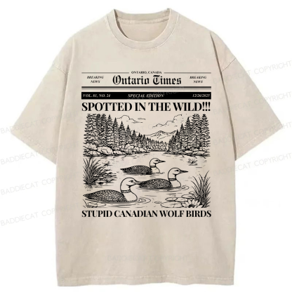 Baddiecat Stupid Canadian Wolf Bird Washed T-shirt