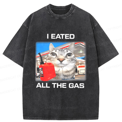 Baddiecat I Eated All The Gas Funny Silly Staring Cat Meme Washed T-shirt