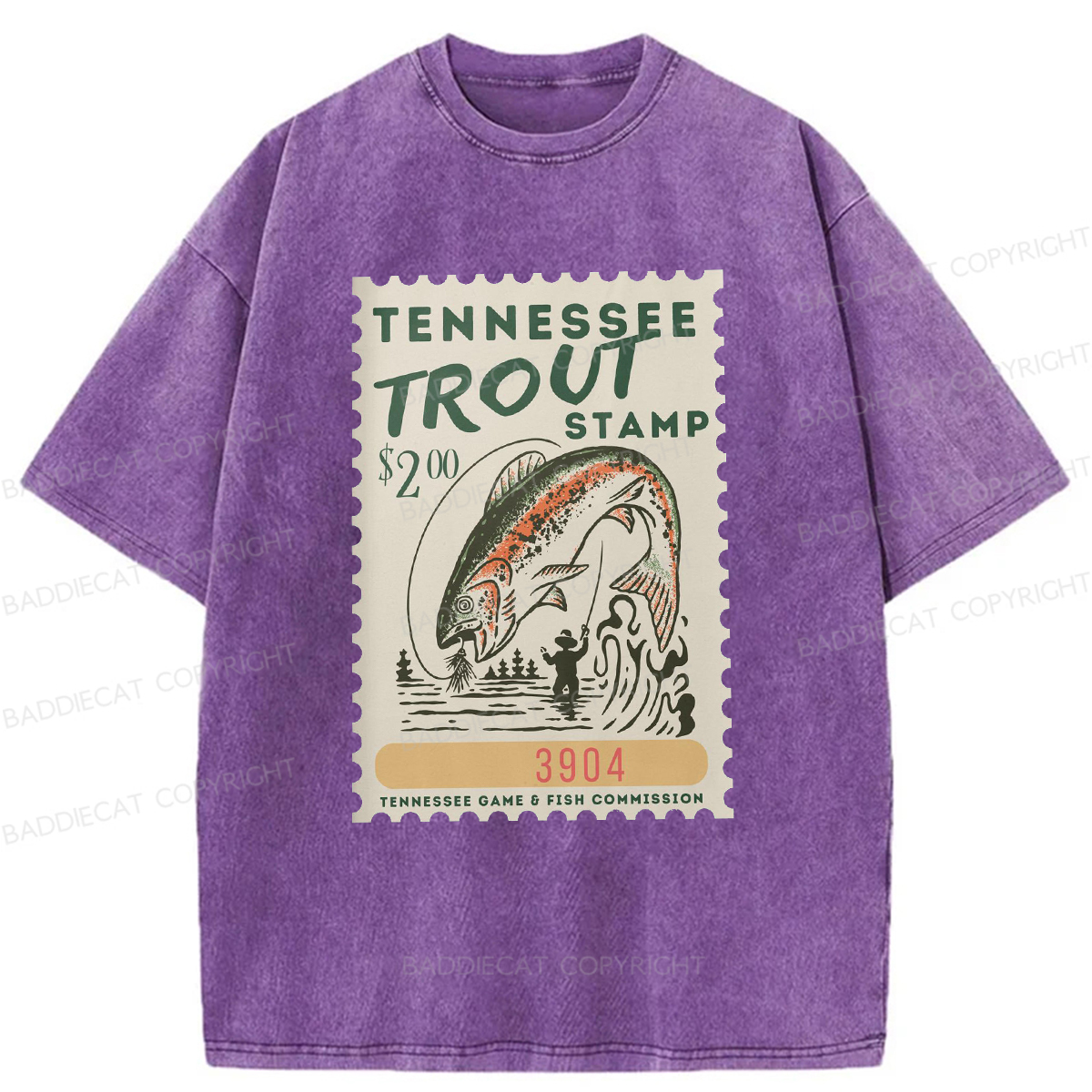 Baddiecat Tennessee Trout Stamp Washed T-shirt