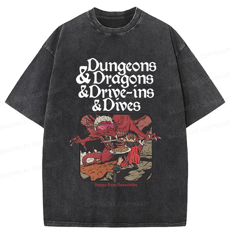 Baddiecat Dungeon Dragon Dive Ins And Dives Washed T-shirt
