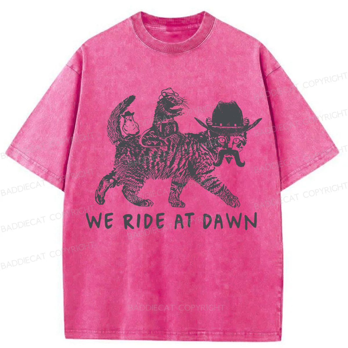 Baddiecat Funny We Ride At Dawn Washed T-shirt