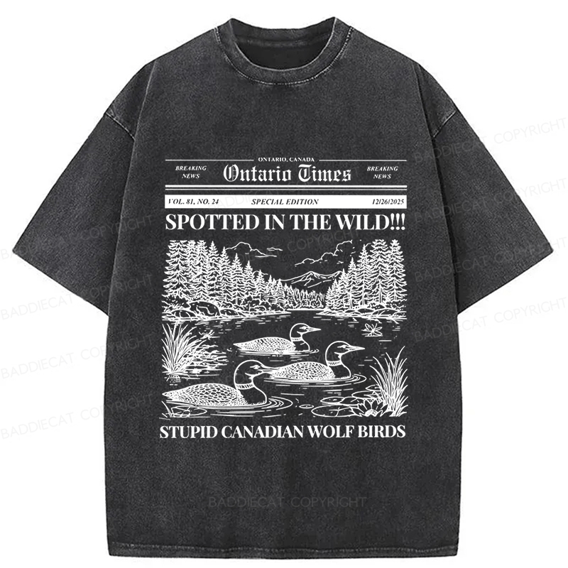 Baddiecat Canadian Wolf Bird Washed T-shirt