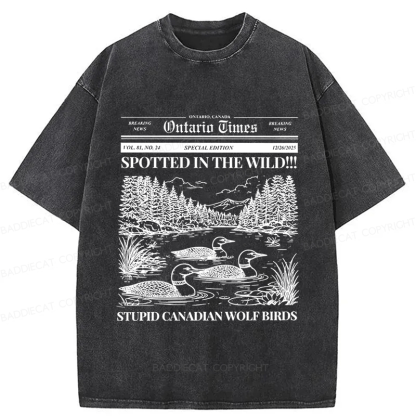 Baddiecat Canadian Wolf Bird Washed T-shirt