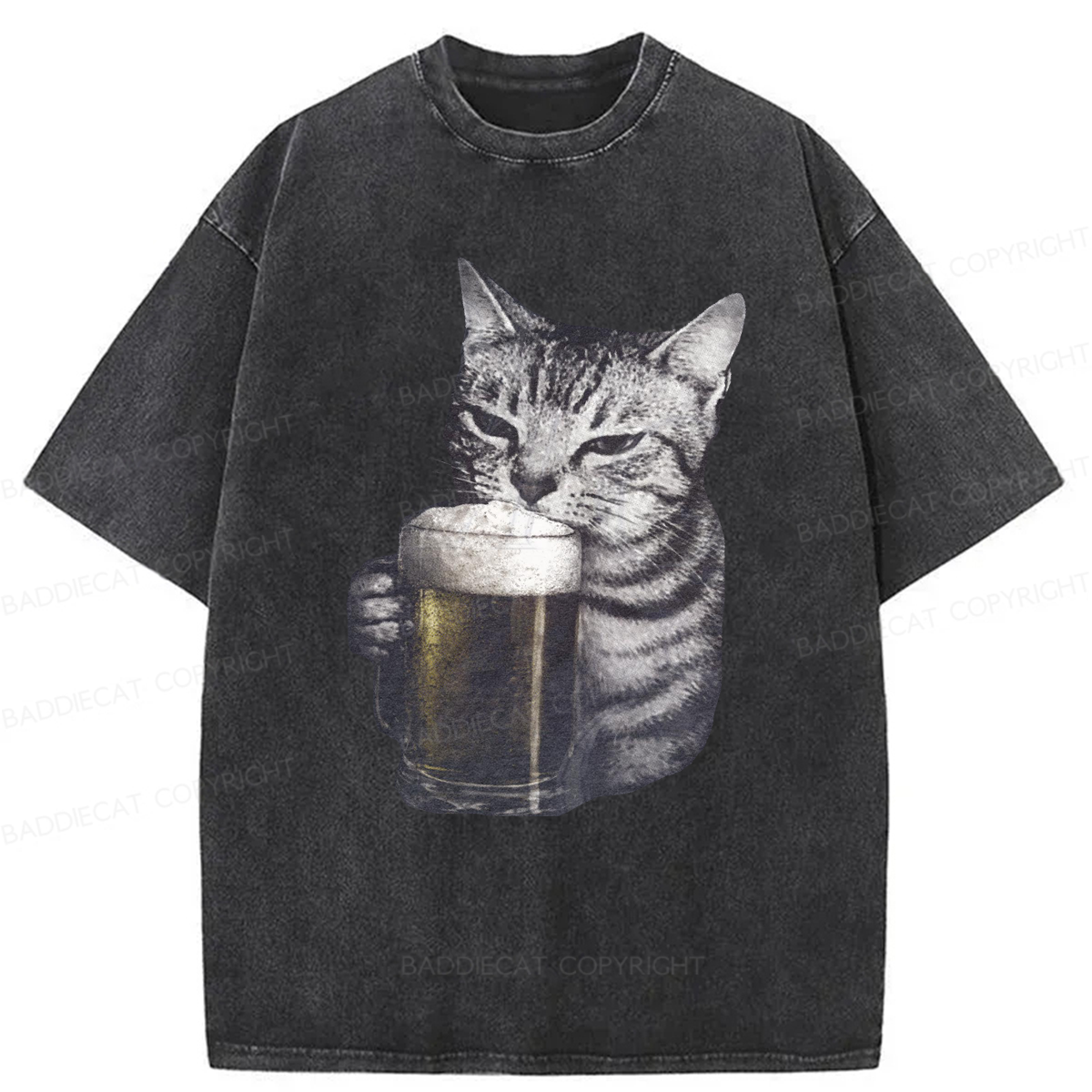 Baddiecat Cat Beer Washed T-shirt