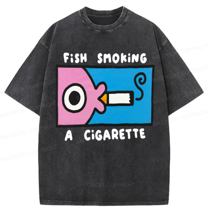 Baddiecat Fish Smoking Washed T-shirt