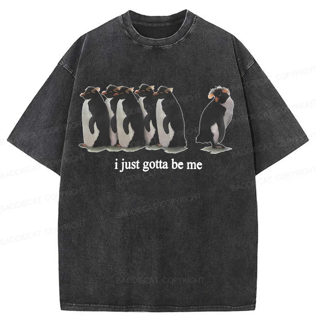 Baddiecat I Just Gotta Be Me Penguins Washed T-shirt