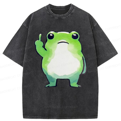Baddiecat Middle Finger Frog Washed T-shirt