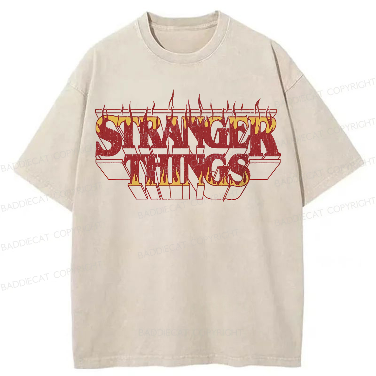 Baddiecat Stranger Things Fire Washed T-shirt
