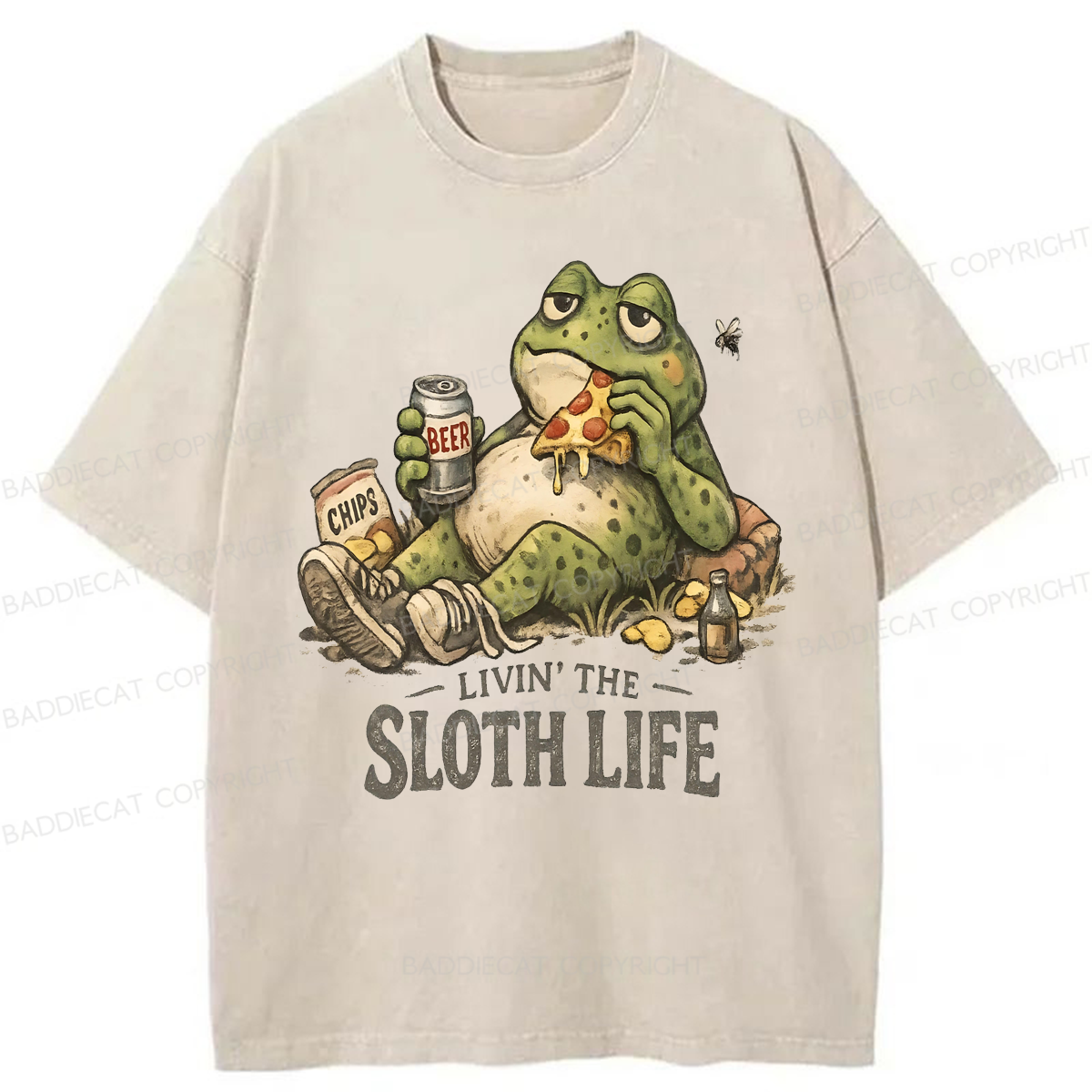 Baddiecat Funny Frog Livin' The Sloth Lif Washed T-shirt