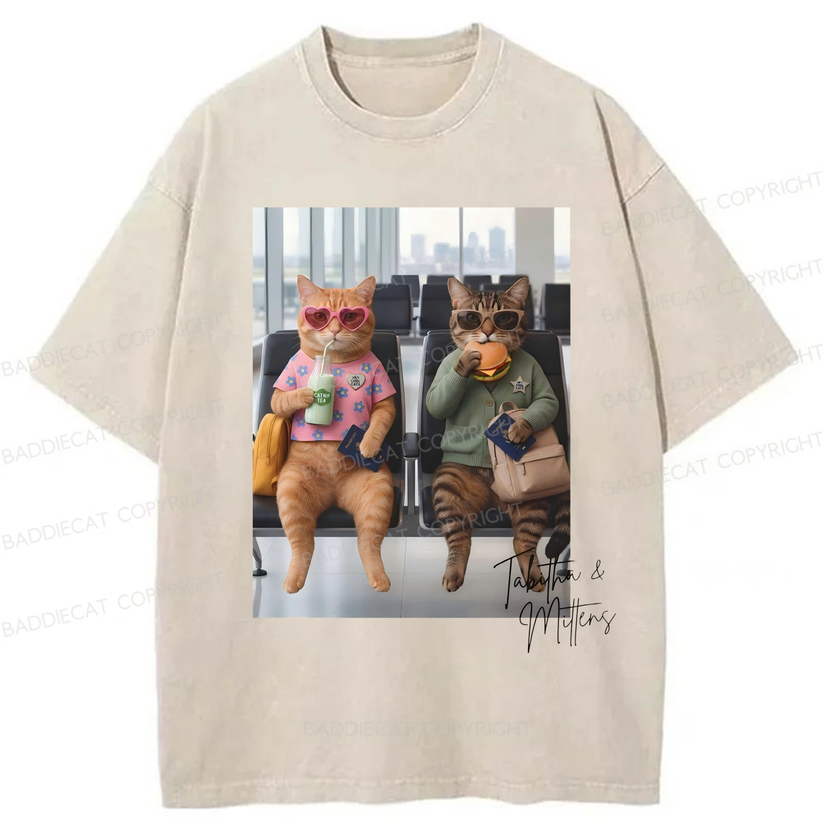 Baddiecat Hey Cool Cats Washed T-shirt