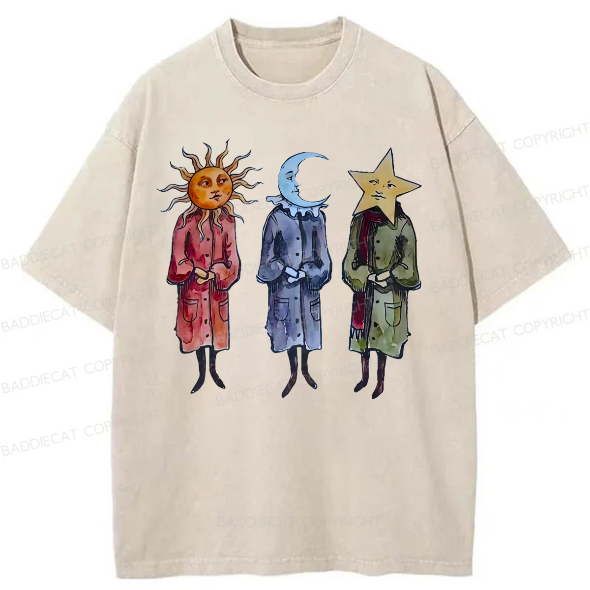 Baddiecat Funny Sun Moon Star Washed T-shirt
