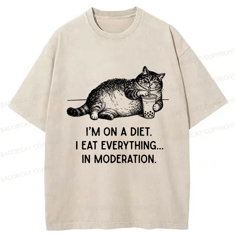 Baddiecat Cat Weight Loss Funny Washed T-shirt