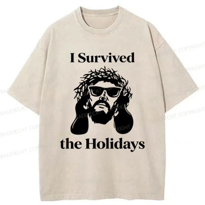 Baddiecat Jesus I Survived The Holidays Washed T-shirt