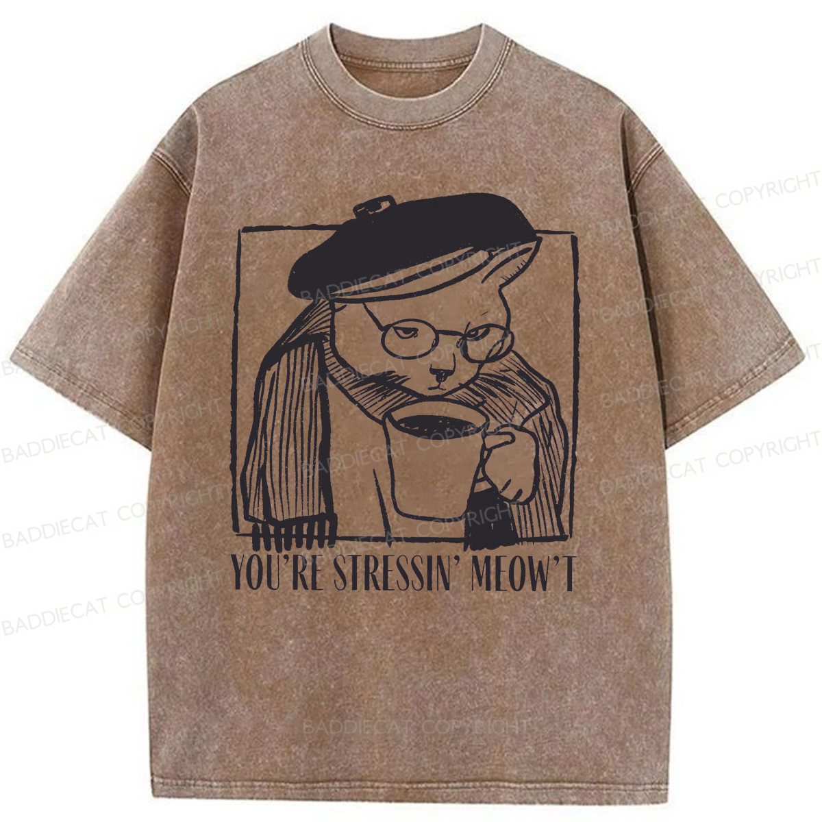 Baddiecat Coffee Cats Washed T-shirt
