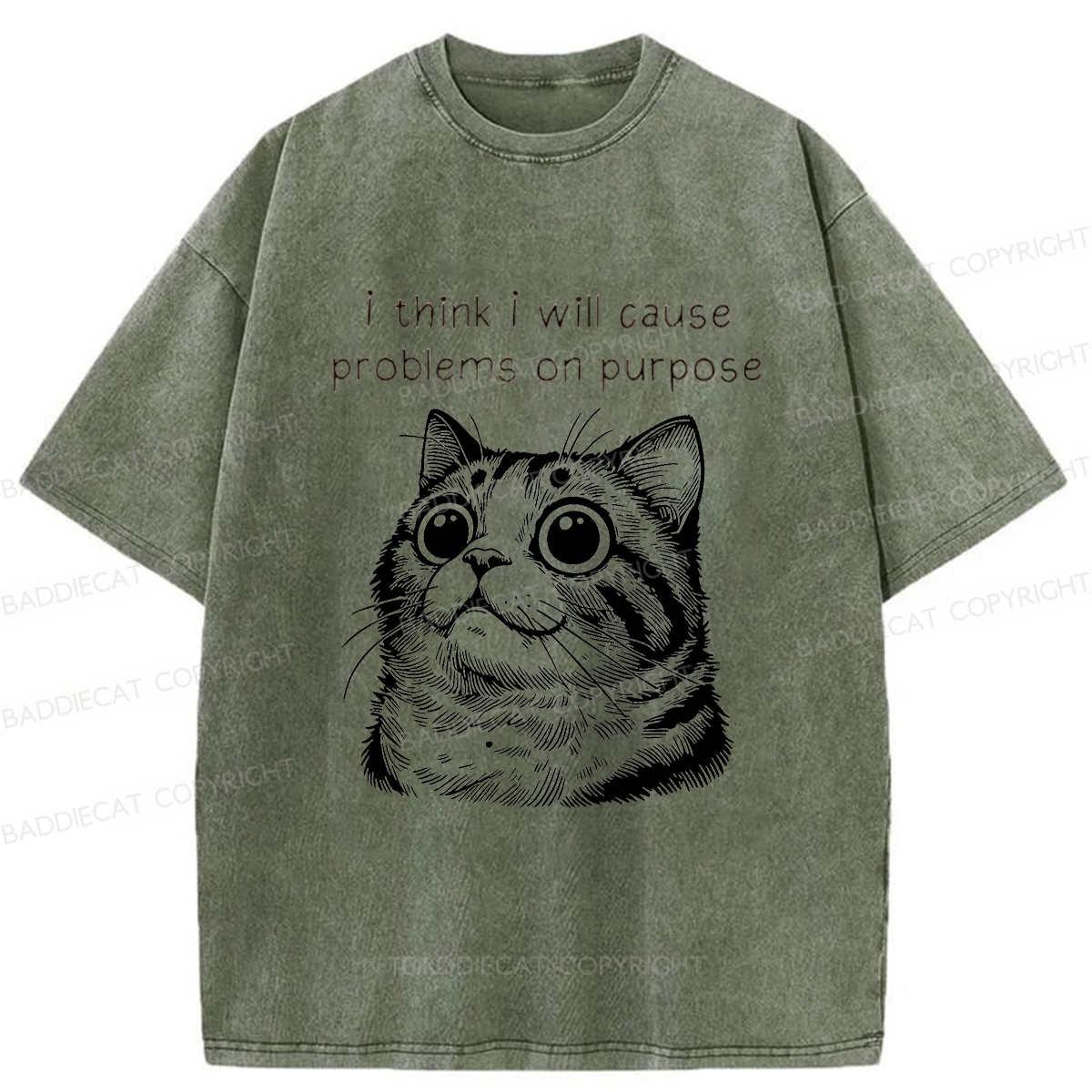 Baddiecat Innocent Cat Washed T-shirt