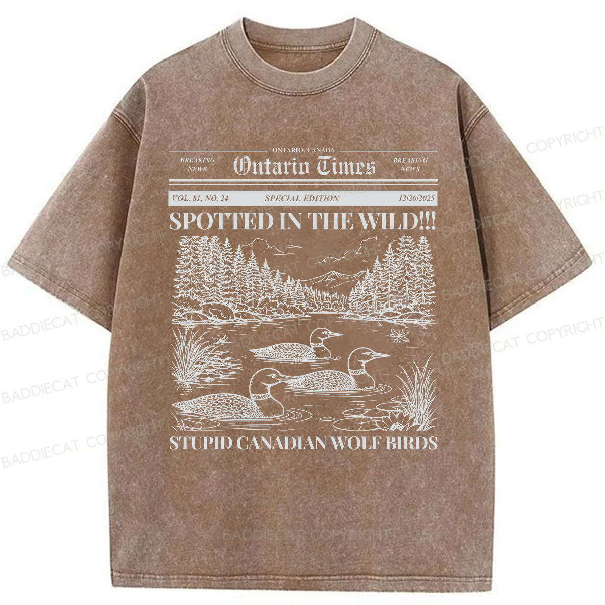 Baddiecat Stupid Canadian Wolf Bird Washed T-shirt