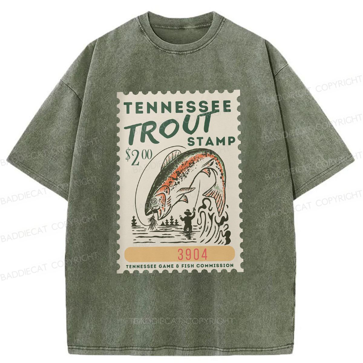 Baddiecat Tennessee Trout Stamp Washed T-shirt