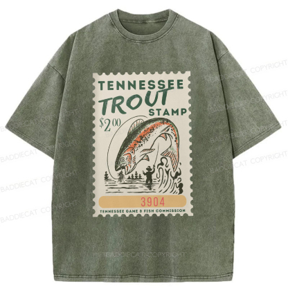 Baddiecat Tennessee Trout Stamp Washed T-shirt