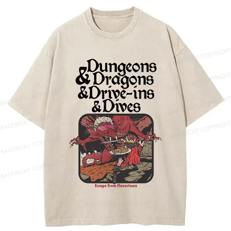 Baddiecat Dungeon Dragon Dive Ins And Dives Washed T-shirt