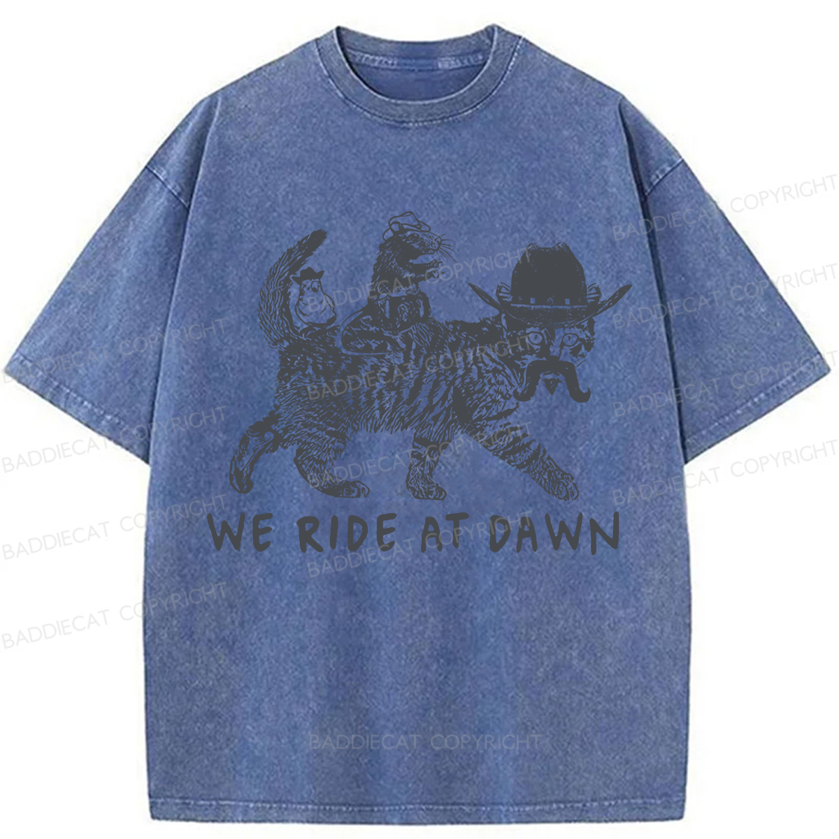 Baddiecat Funny We Ride At Dawn Washed T-shirt