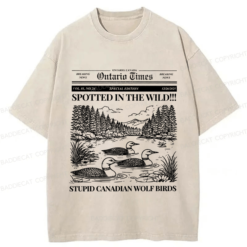 Baddiecat Canadian Wolf Bird Washed T-shirt