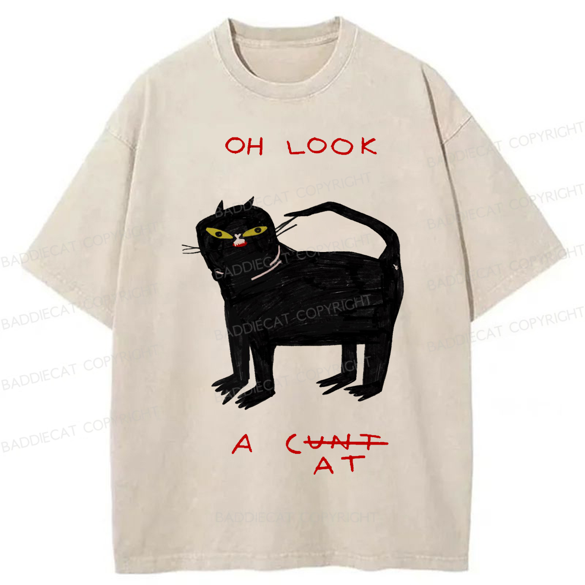 Baddiecat Funny Cat Oh Look Washed T-shirt