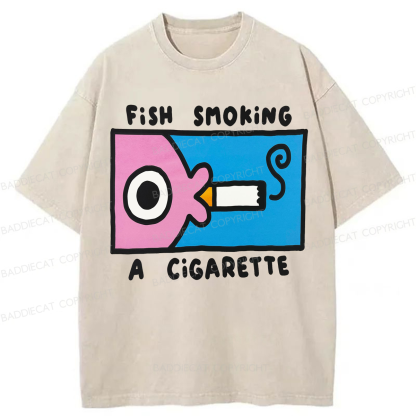 Baddiecat Fish Smoking Washed T-shirt