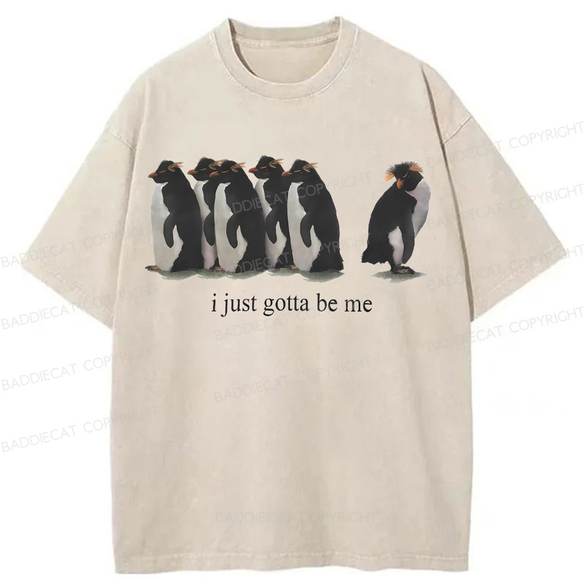 Baddiecat I Just Gotta Be Me Penguins Washed T-shirt