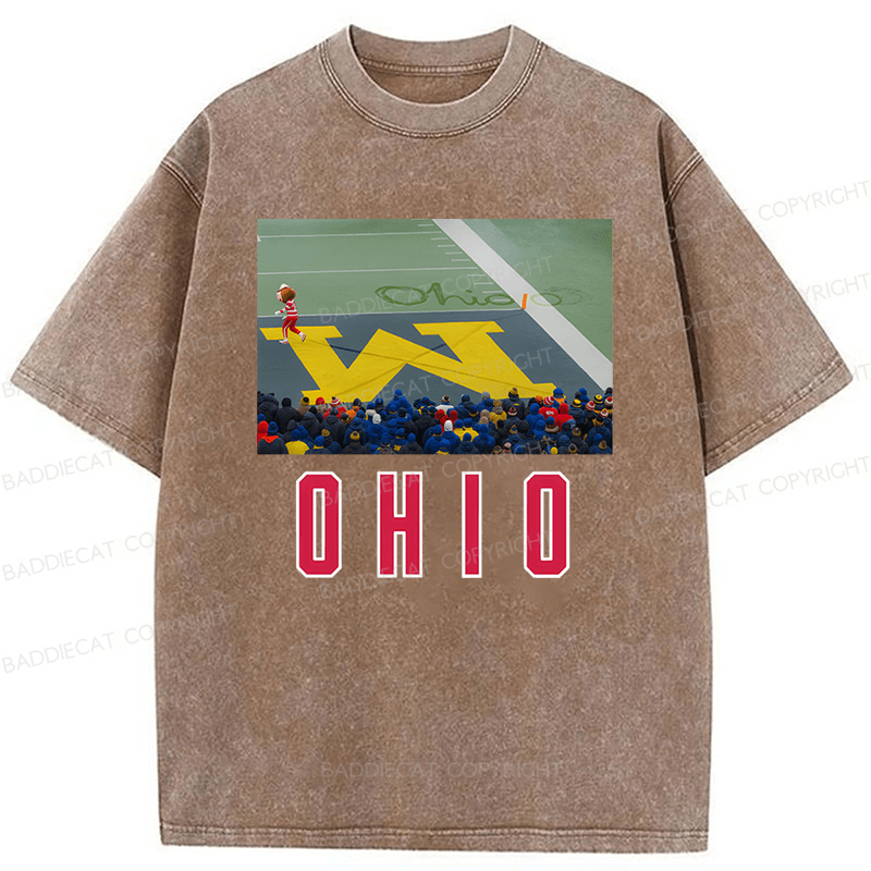 Baddiecat Ohio Vs Michigan Rivalry Script Ohio On Big M Funny Game Day Washed T-shirt