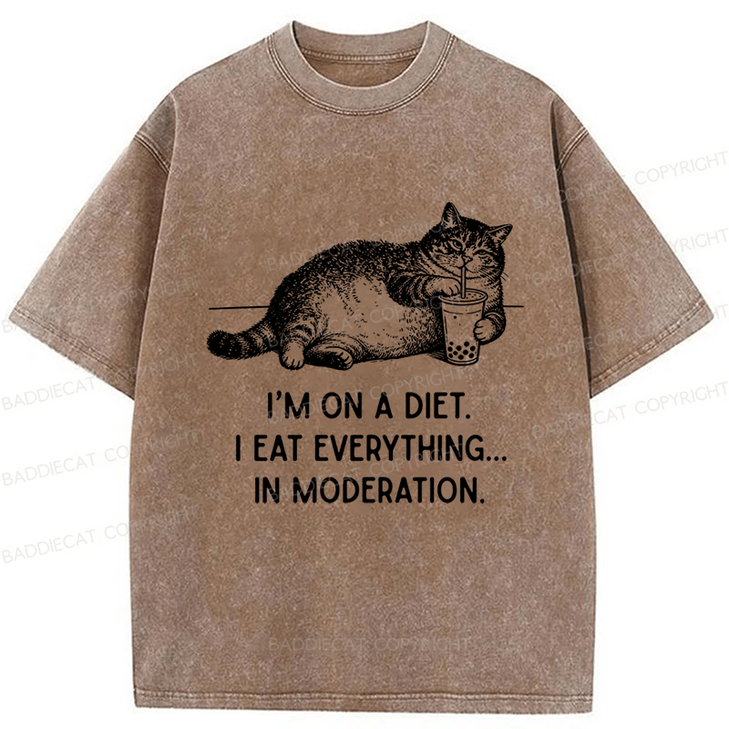 Baddiecat Cat Weight Loss Funny Washed T-shirt