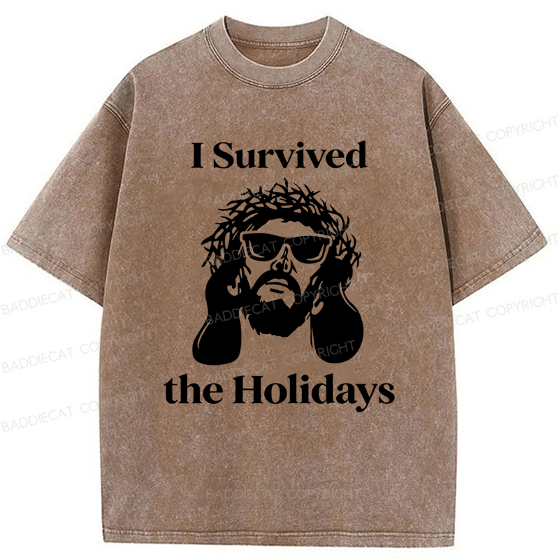 Baddiecat Jesus I Survived The Holidays Washed T-shirt