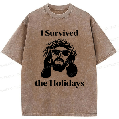 Baddiecat Jesus I Survived The Holidays Washed T-shirt