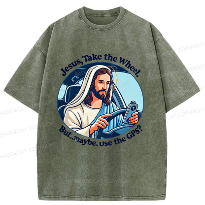 Baddiecat Funny Jesus Retro Washed T-shirt
