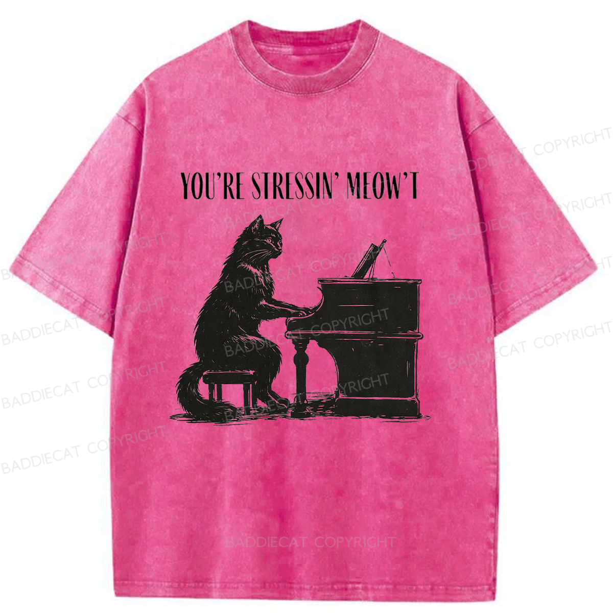 Baddiecat Highly Stressed Cat Washed T-shirt