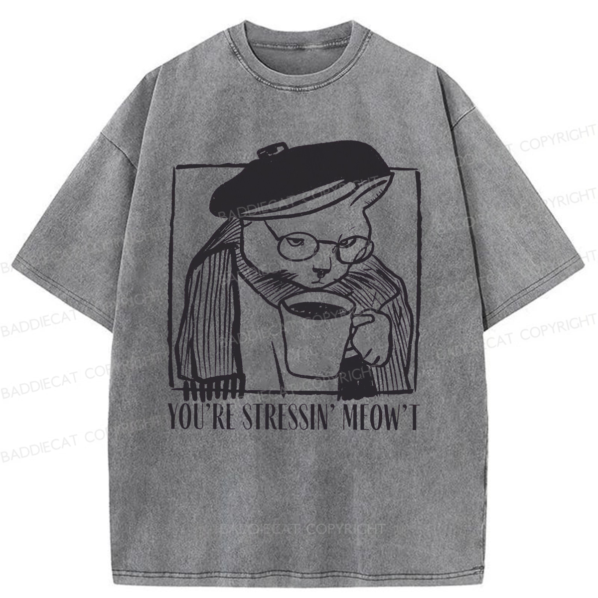 Baddiecat Coffee Cats Washed T-shirt