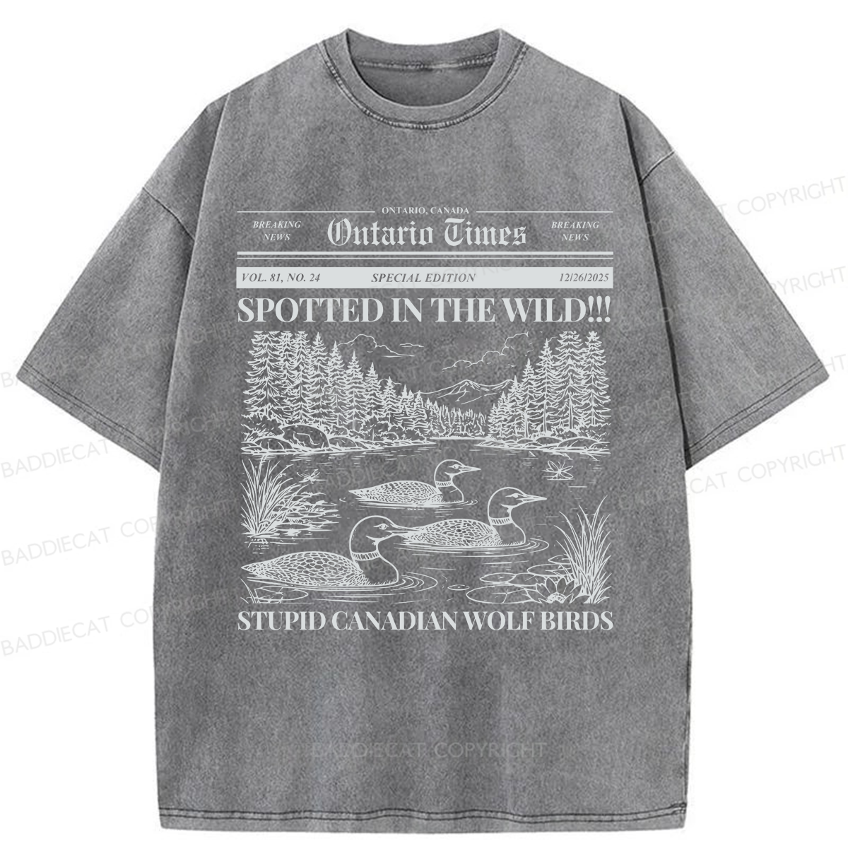 Baddiecat Stupid Canadian Wolf Bird Washed T-shirt