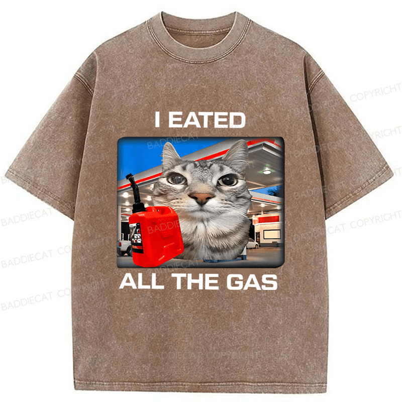 Baddiecat I Eated All The Gas Funny Silly Staring Cat Meme Washed T-shirt