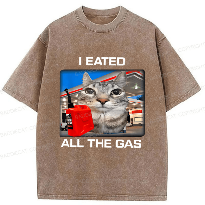 Baddiecat I Eated All The Gas Funny Silly Staring Cat Meme Washed T-shirt