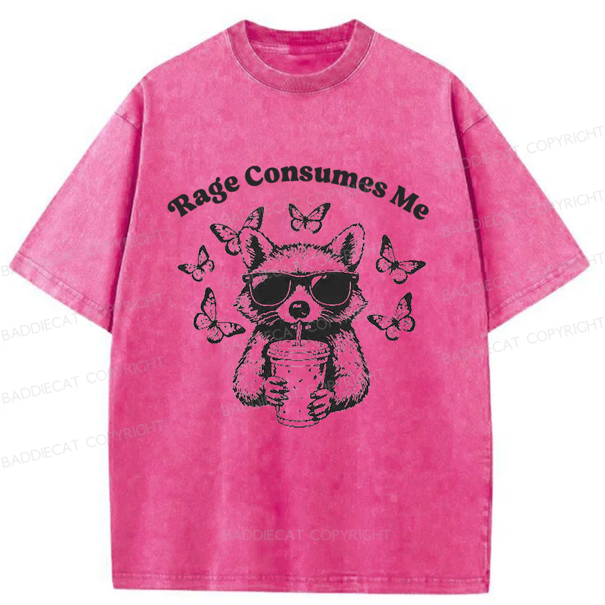 Baddiecat Angry Raccoon Washed T-shirt