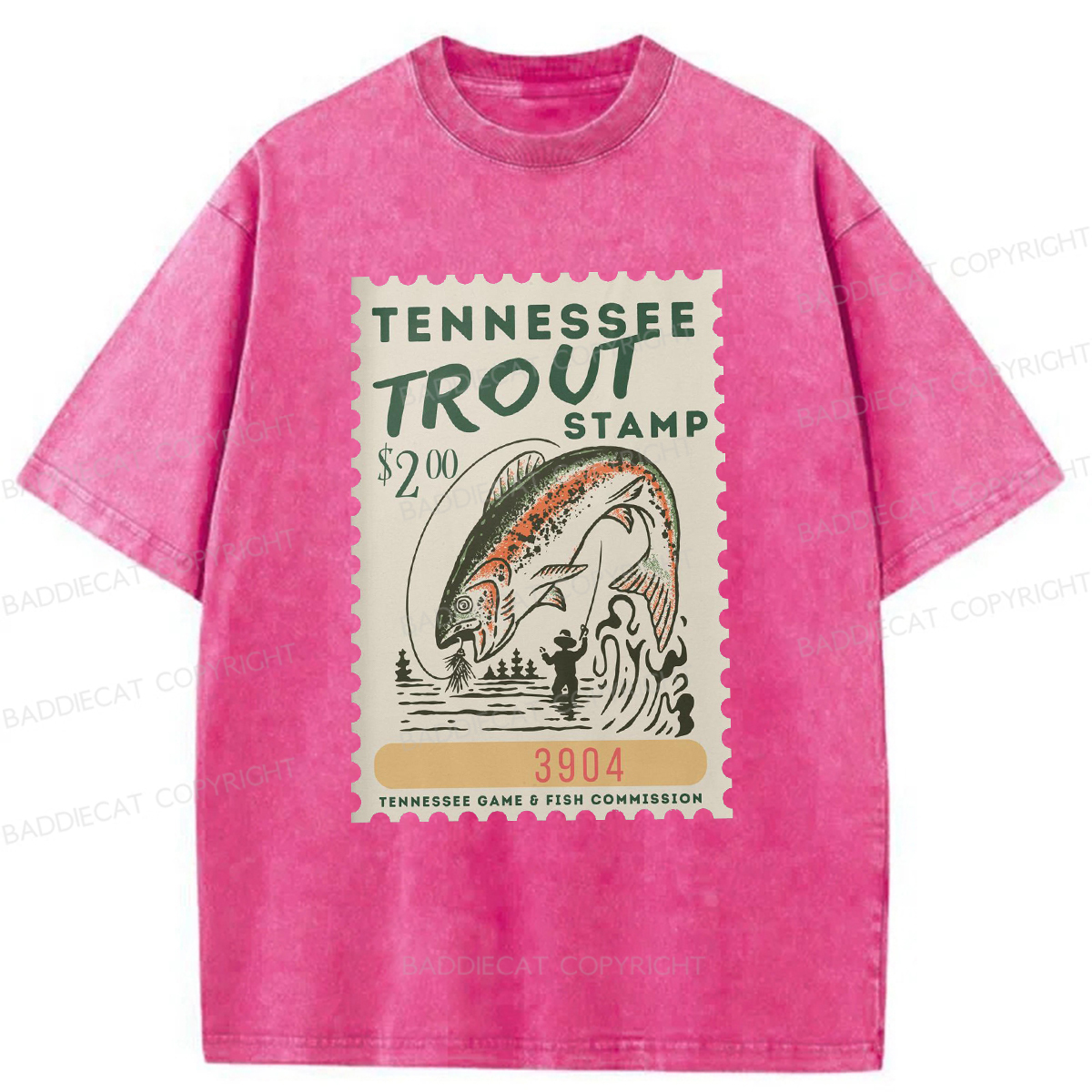Baddiecat Tennessee Trout Stamp Washed T-shirt