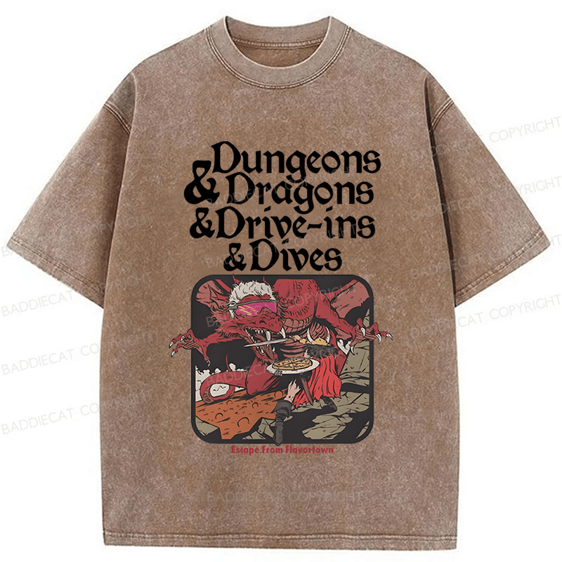 Baddiecat Dungeon Dragon Dive Ins And Dives Washed T-shirt