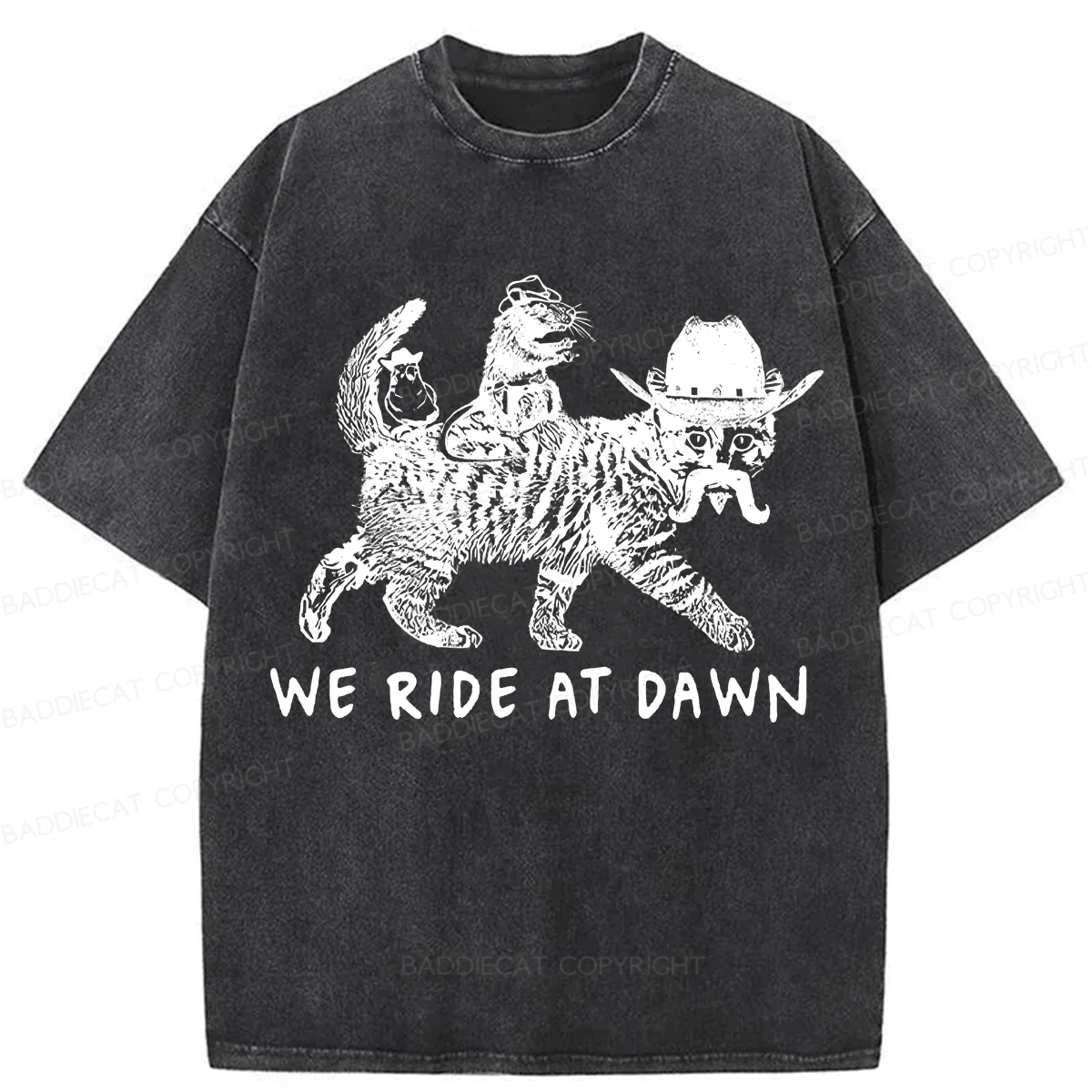Baddiecat Funny We Ride At Dawn Washed T-shirt