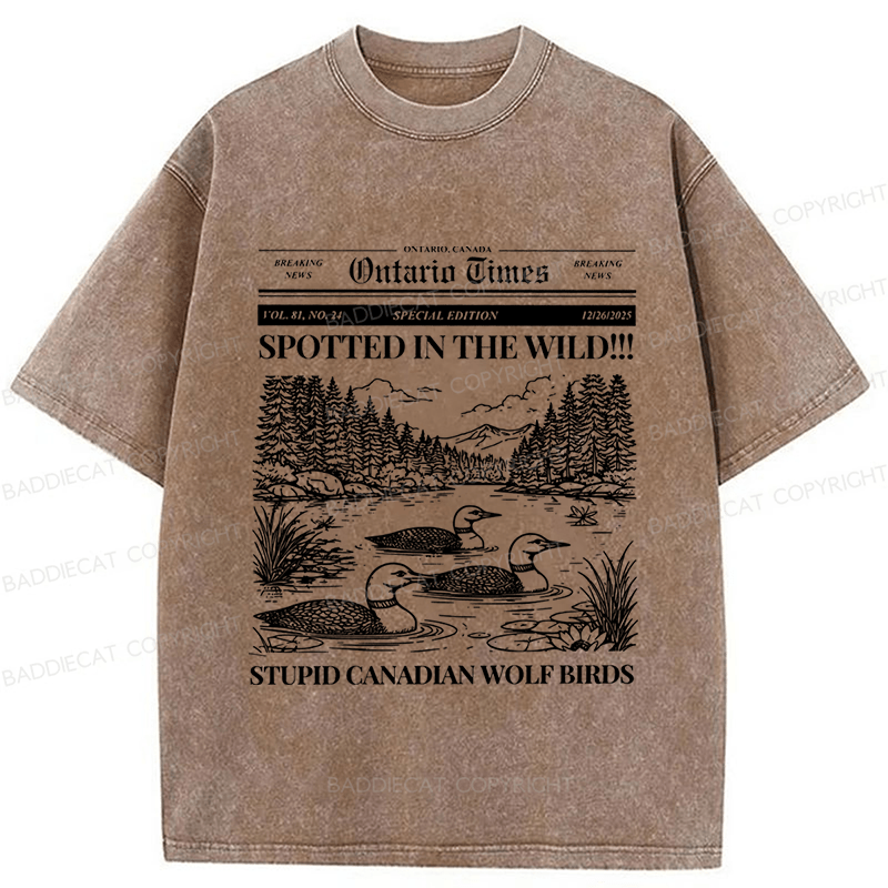Baddiecat Canadian Wolf Bird Washed T-shirt