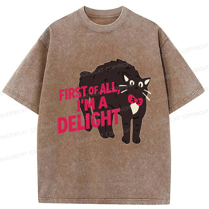 Baddiecat First Of All I Am A Delight Cat Washed T-shirt