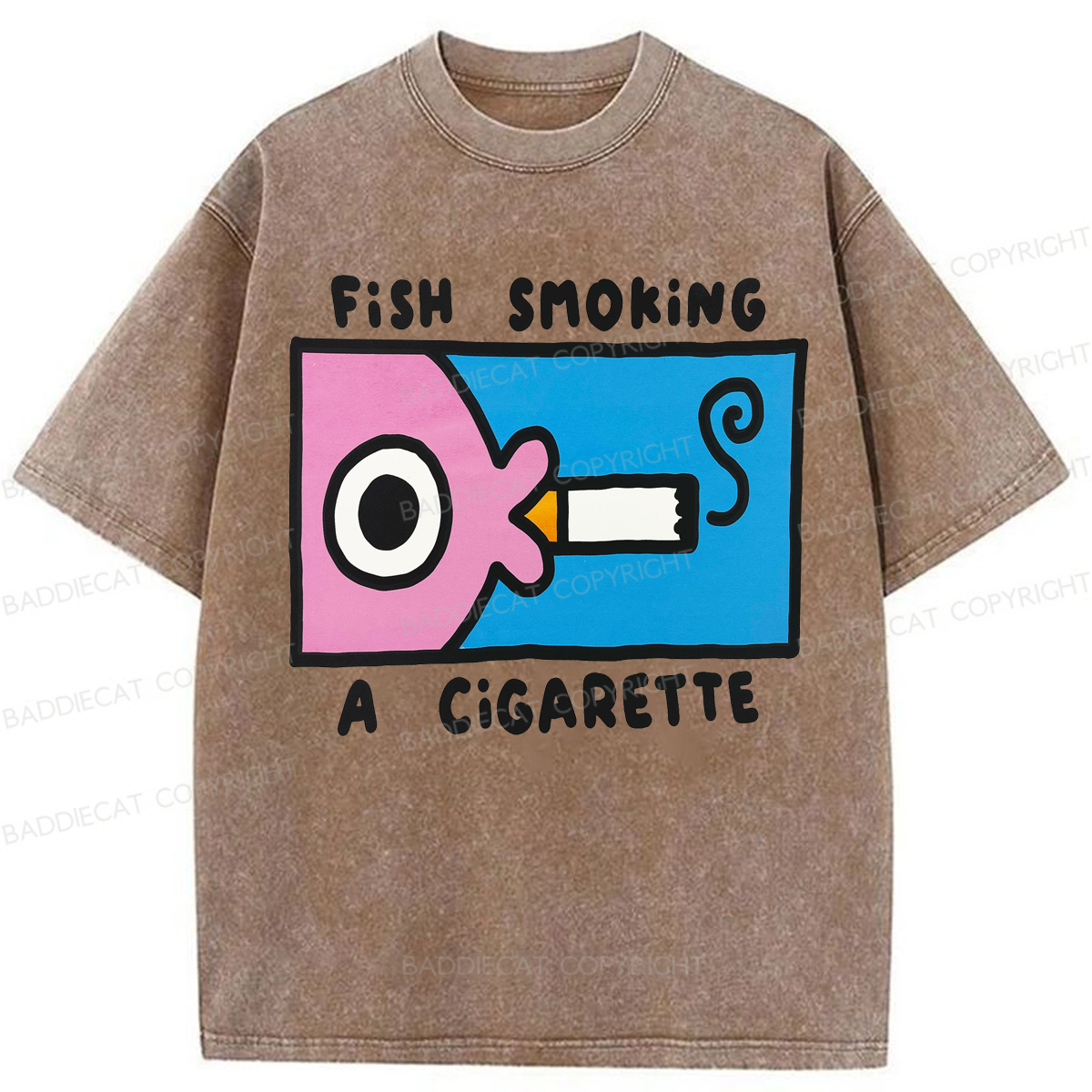 Baddiecat Fish Smoking Washed T-shirt