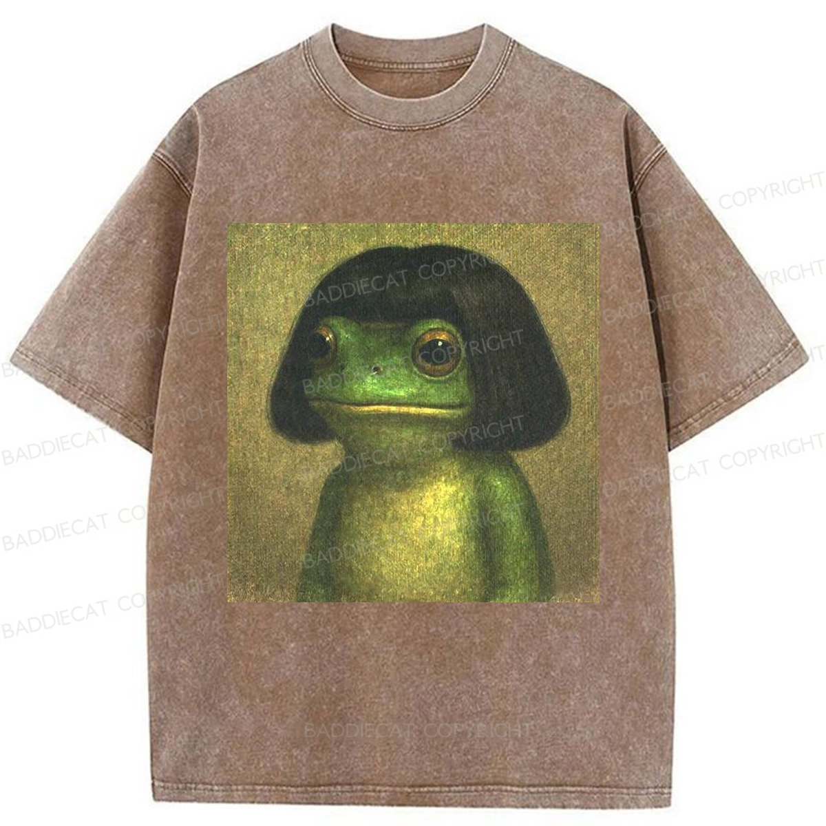 Baddiecat Frog With Bob Haircut Meme Washed T-shirt