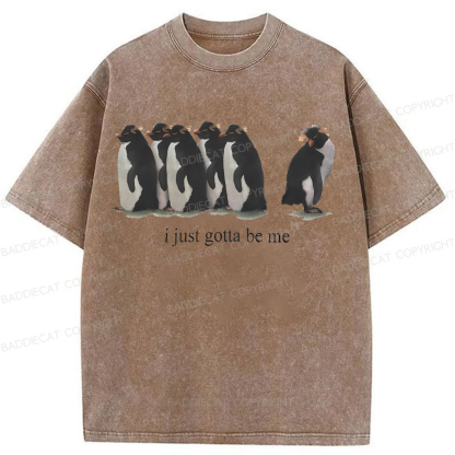 Baddiecat I Just Gotta Be Me Penguins Washed T-shirt